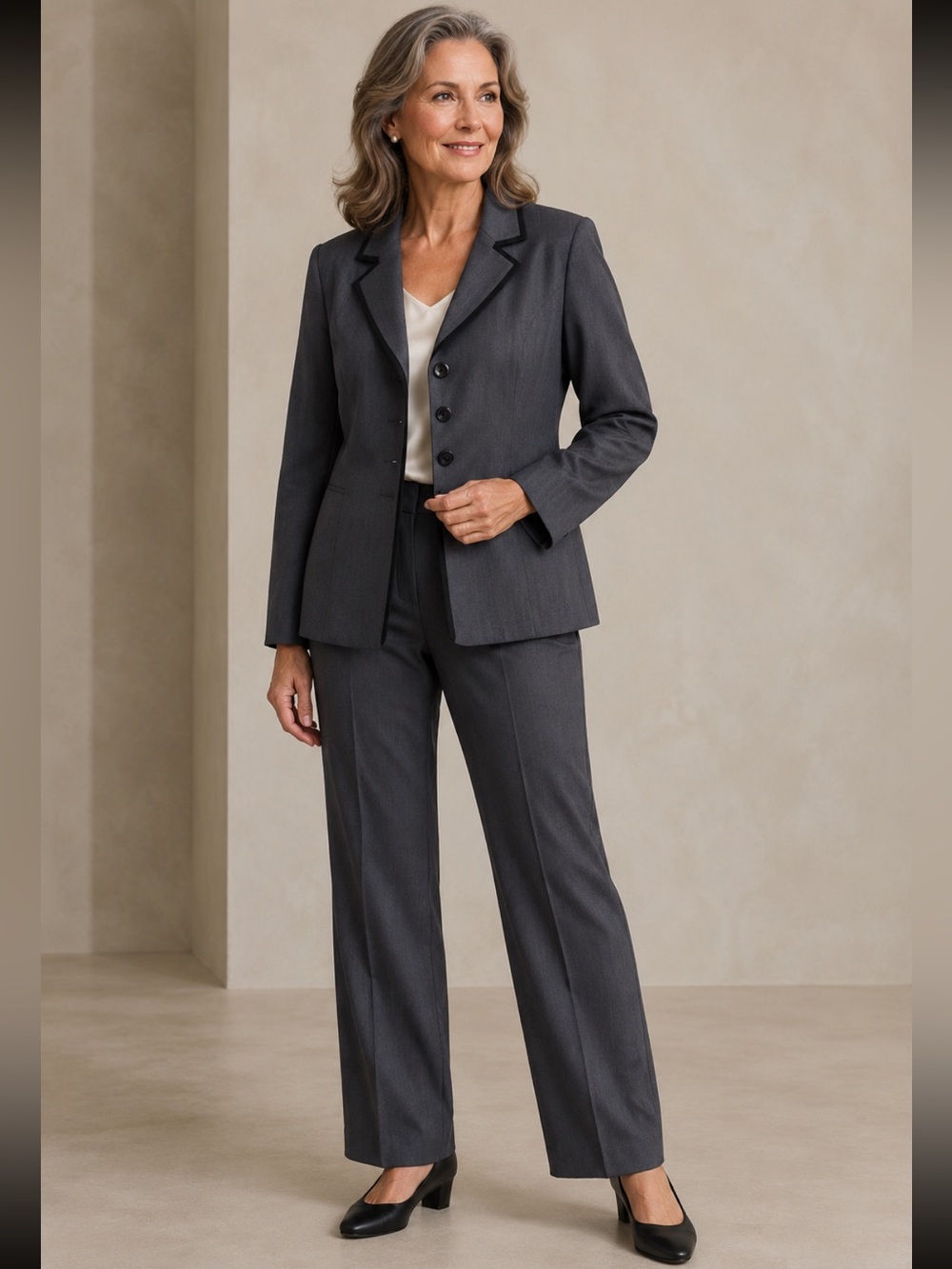 Tailored Straight-Leg Dress Pants in Charcoal Gray